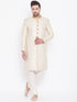 Vastramay Men's Beige And Gold Embroidered Brocade Sherwani Set